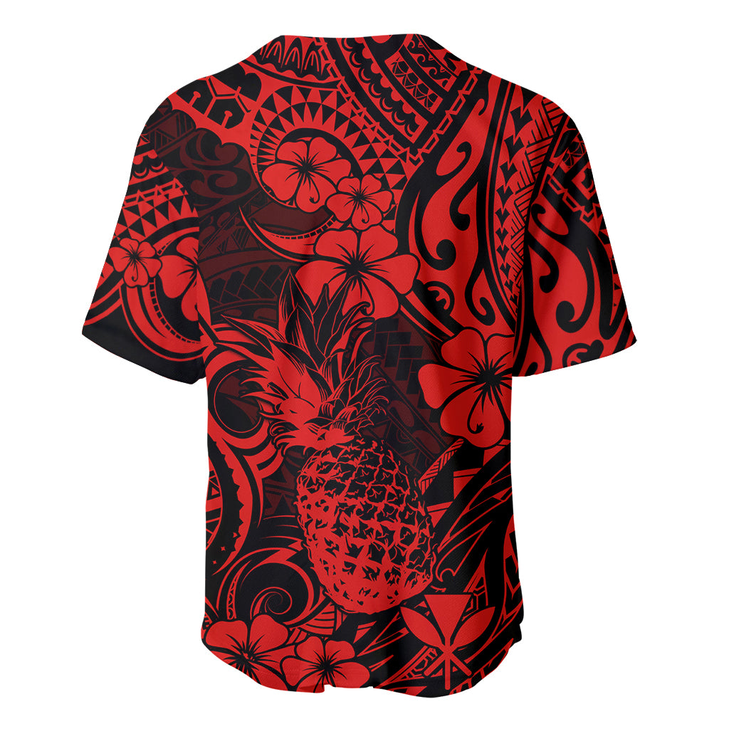 Hawaii Pineapple Baseball Jersey Polynesian Pattern Red Version - Wonder Print Shop