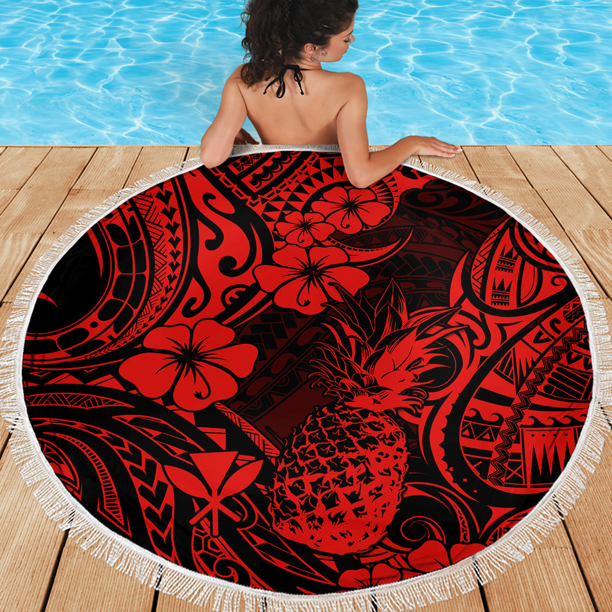 Hawaii Pineapple Beach Blanket Polynesian Pattern Red Version - Wonder Print Shop