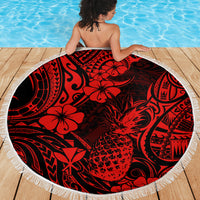 Hawaii Pineapple Beach Blanket Polynesian Pattern Red Version - Wonder Print Shop
