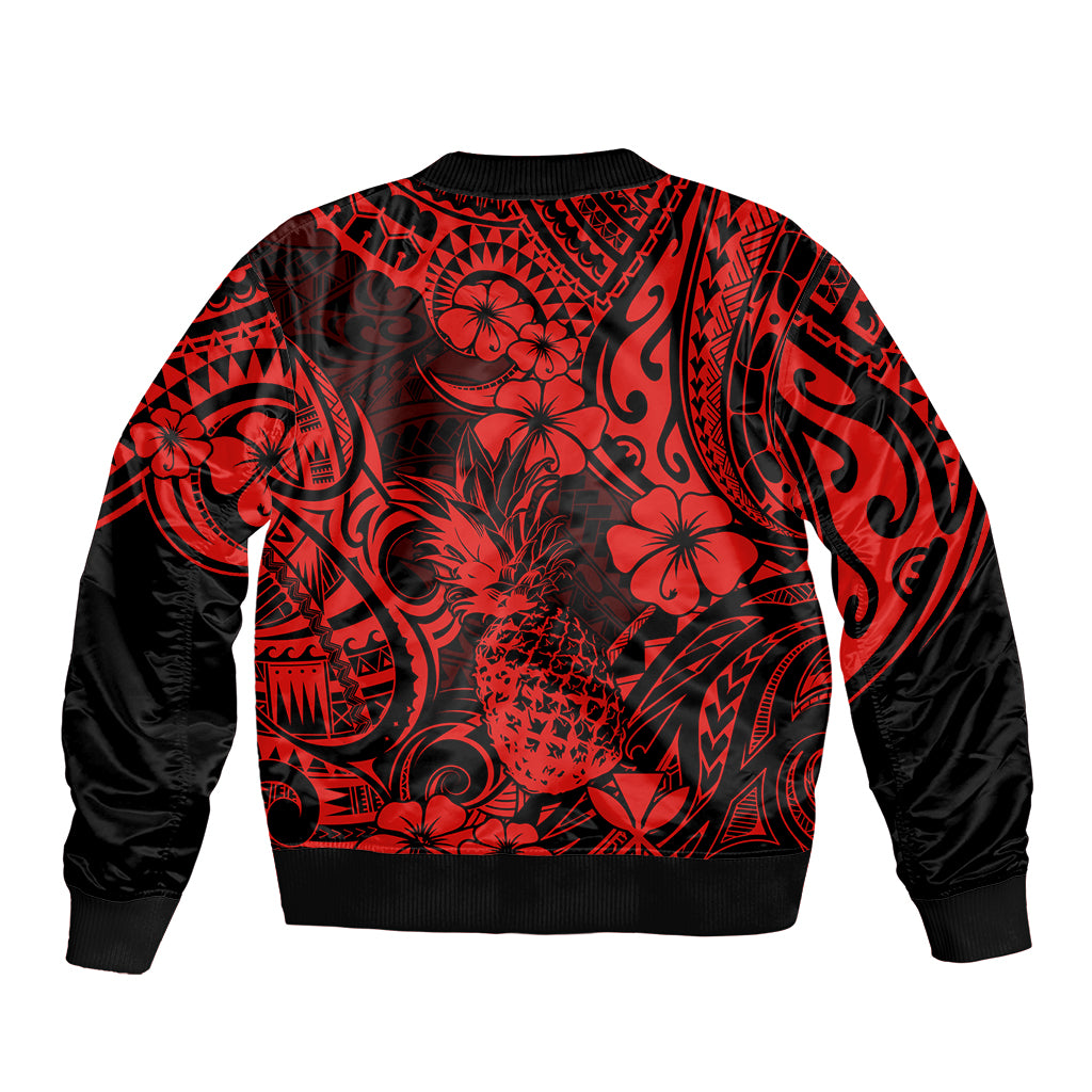 Hawaii Pineapple Bomber Jacket Polynesian Pattern Red Version - Wonder Print Shop
