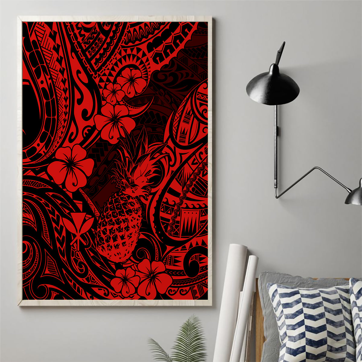 Hawaii Pineapple Canvas Wall Art Polynesian Pattern Red Version - Wonder Print Shop