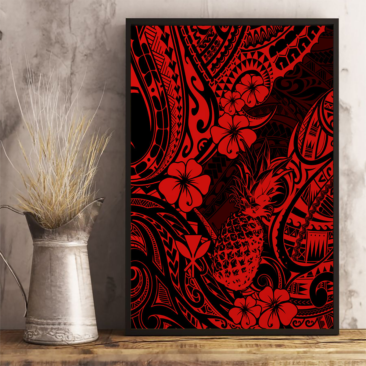 Hawaii Pineapple Canvas Wall Art Polynesian Pattern Red Version - Wonder Print Shop