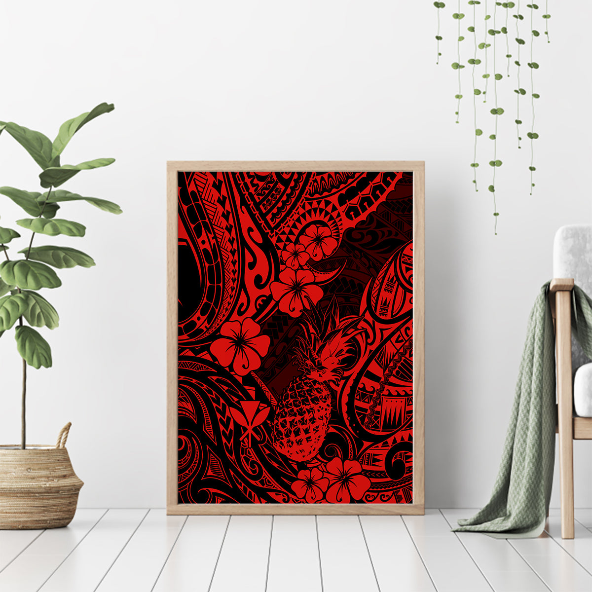 Hawaii Pineapple Canvas Wall Art Polynesian Pattern Red Version - Wonder Print Shop