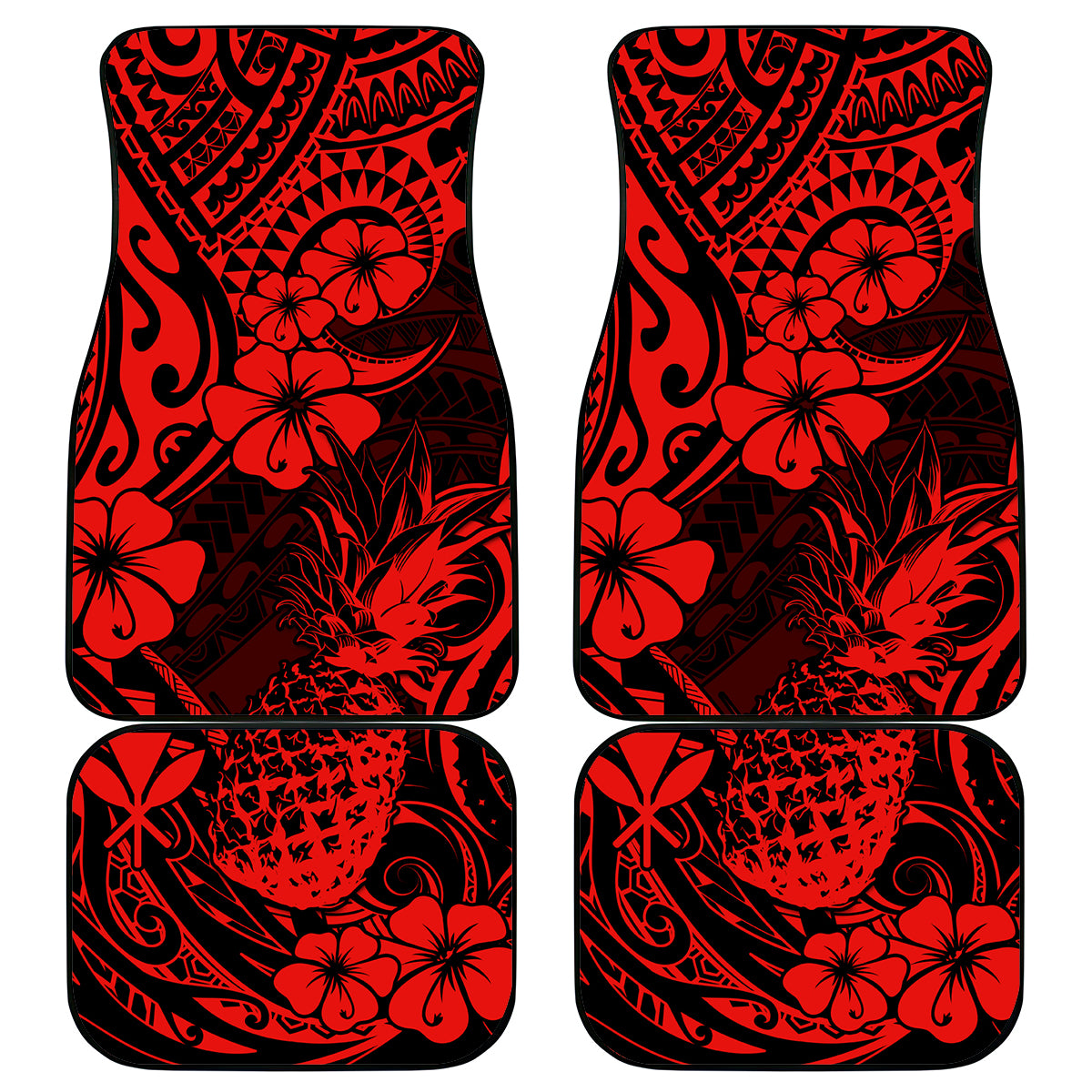 Hawaii Pineapple Car Mats Polynesian Pattern Red Version - Wonder Print Shop