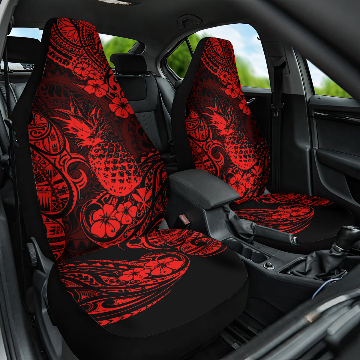 Hawaii Pineapple Car Seat Cover Polynesian Pattern Red Version - Wonder Print Shop