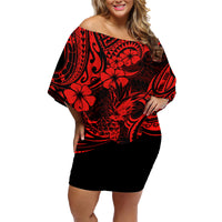Hawaii Pineapple Family Matching Off Shoulder Short Dress and Hawaiian Shirt Polynesian Pattern Red Version - Wonder Print Shop