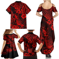 Hawaii Pineapple Family Matching Summer Maxi Dress and Hawaiian Shirt Polynesian Pattern Red Version - Wonder Print Shop