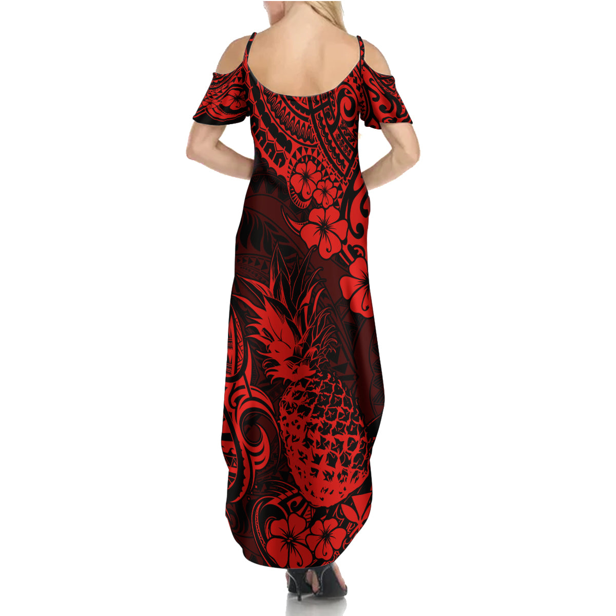 Hawaii Pineapple Family Matching Summer Maxi Dress and Hawaiian Shirt Polynesian Pattern Red Version - Wonder Print Shop