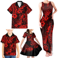 Hawaii Pineapple Family Matching Tank Maxi Dress and Hawaiian Shirt Polynesian Pattern Red Version - Wonder Print Shop