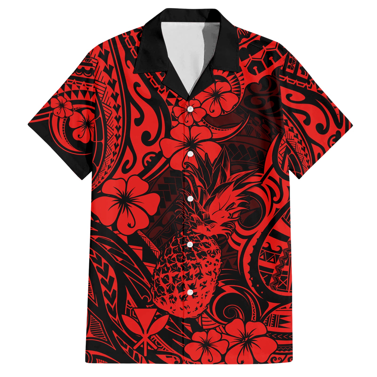Hawaii Pineapple Hawaiian Shirt Polynesian Pattern Red Version - Wonder Print Shop