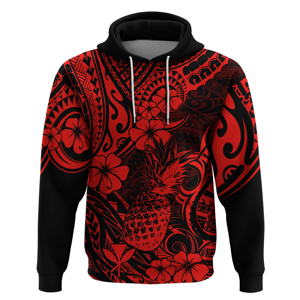 Hawaii Pineapple Hoodie Polynesian Pattern Red Version - Wonder Print Shop