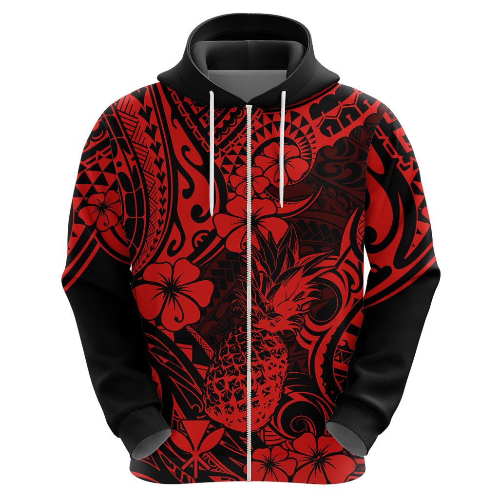 Hawaii Pineapple Hoodie Polynesian Pattern Red Version - Wonder Print Shop
