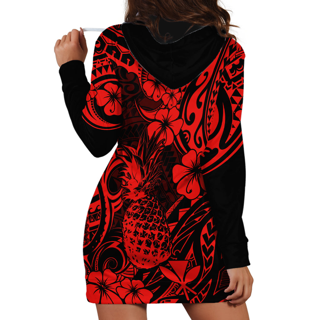 Hawaii Pineapple Hoodie Dress Polynesian Pattern Red Version - Wonder Print Shop