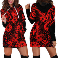 Hawaii Pineapple Hoodie Dress Polynesian Pattern Red Version - Wonder Print Shop