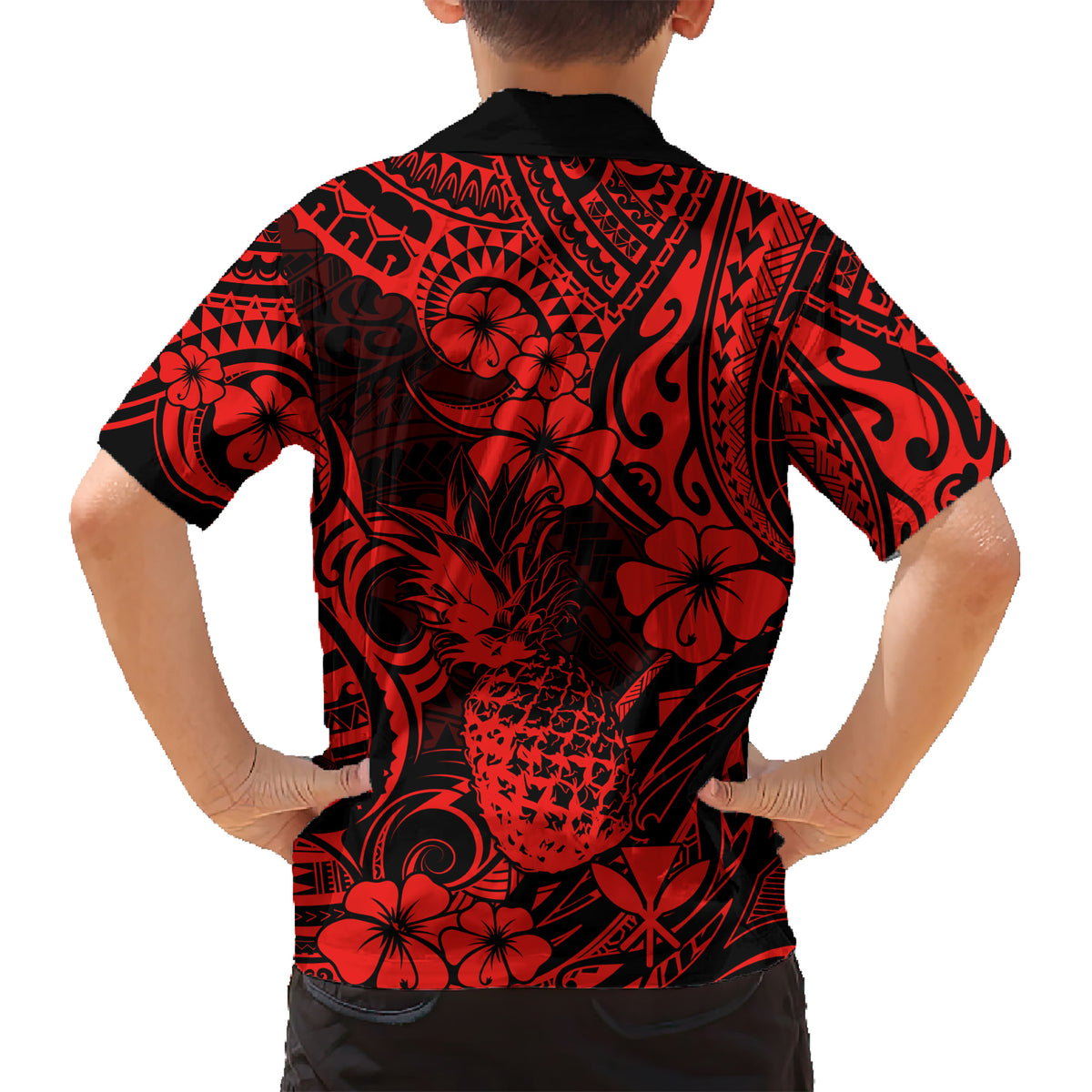 Hawaii Pineapple Kid Hawaiian Shirt Polynesian Pattern Red Version - Wonder Print Shop