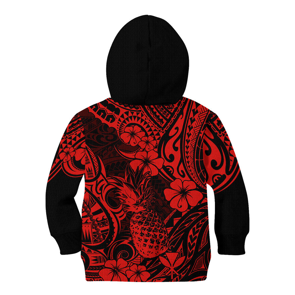 Hawaii Pineapple Kid Hoodie Polynesian Pattern Red Version - Wonder Print Shop