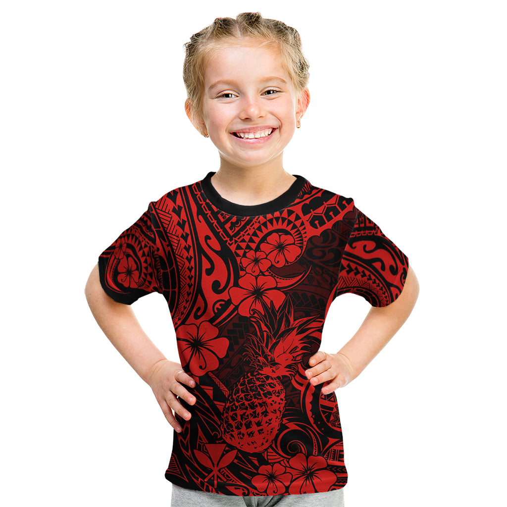 Hawaii Pineapple Kid T Shirt Polynesian Pattern Red Version - Wonder Print Shop