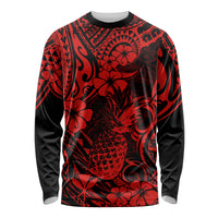 Hawaii Pineapple Long Sleeve Shirt Polynesian Pattern Red Version - Wonder Print Shop