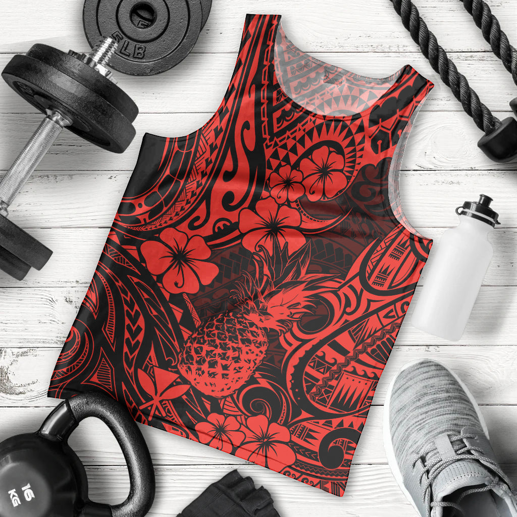 Hawaii Pineapple Men Tank Top Polynesian Pattern Red Version - Wonder Print Shop