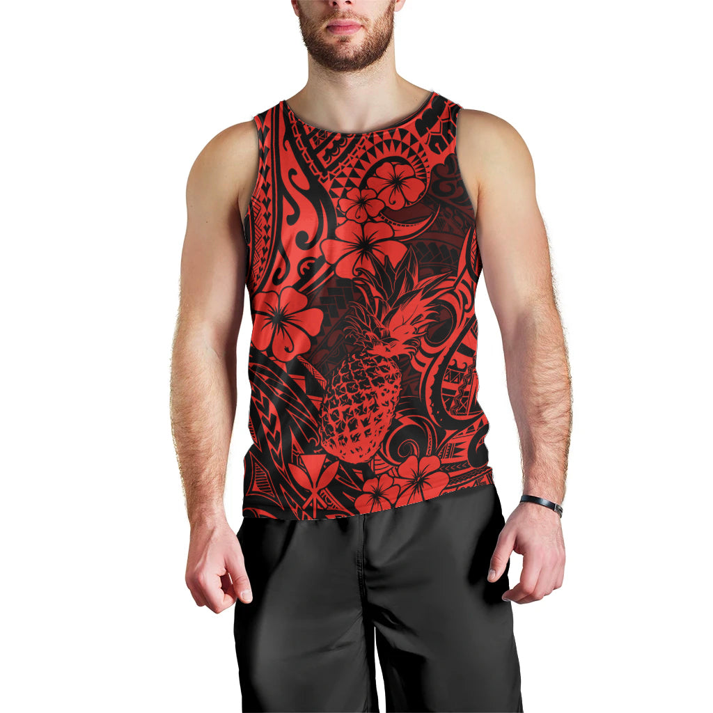 Hawaii Pineapple Men Tank Top Polynesian Pattern Red Version - Wonder Print Shop