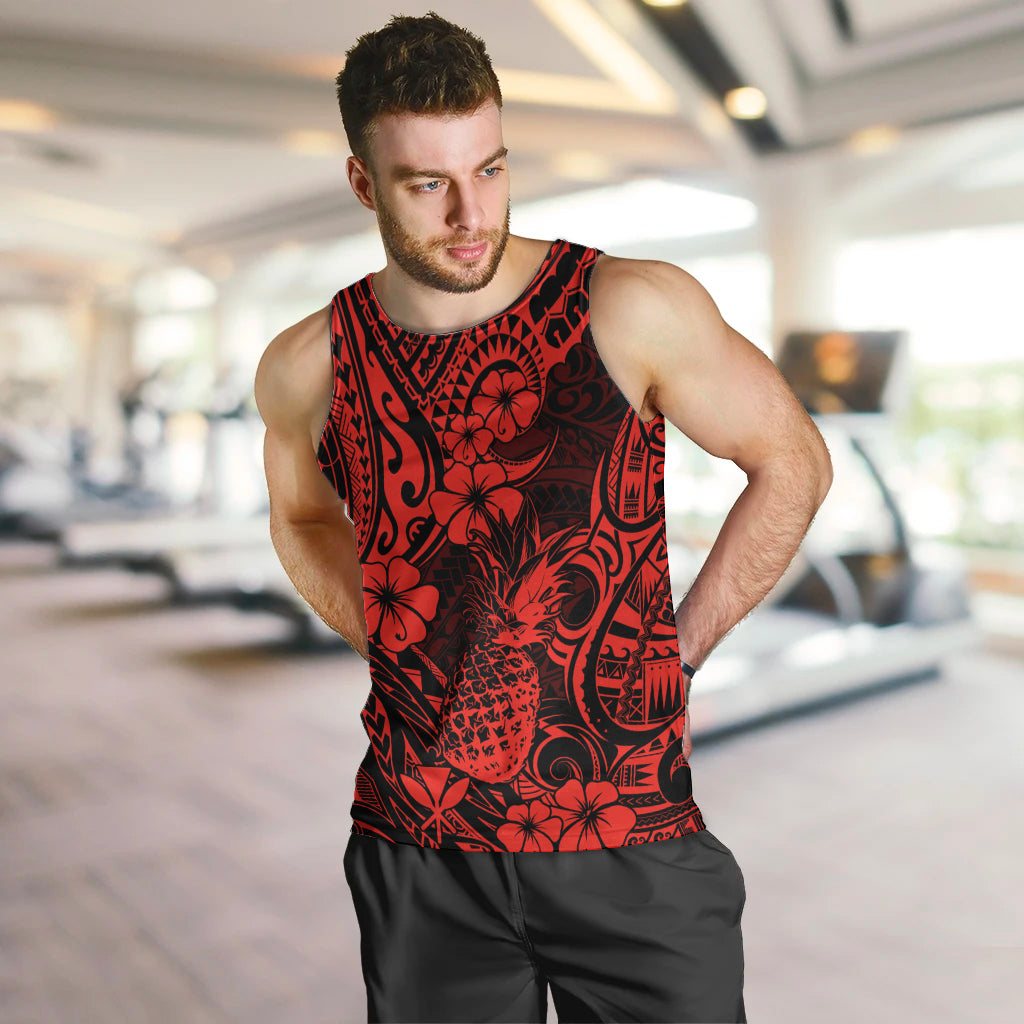 Hawaii Pineapple Men Tank Top Polynesian Pattern Red Version - Wonder Print Shop