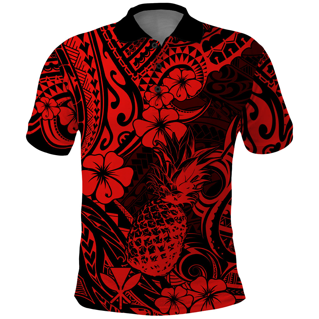 Hawaii Pineapple Polo Shirt Polynesian Pattern Red Version - Wonder Print Shop