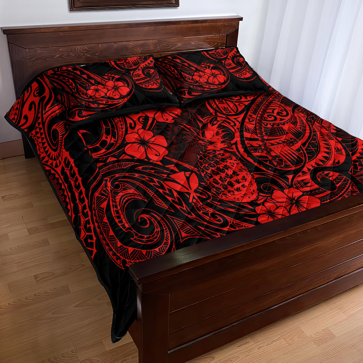 Hawaii Pineapple Quilt Bed Set Polynesian Pattern Red Version - Wonder Print Shop