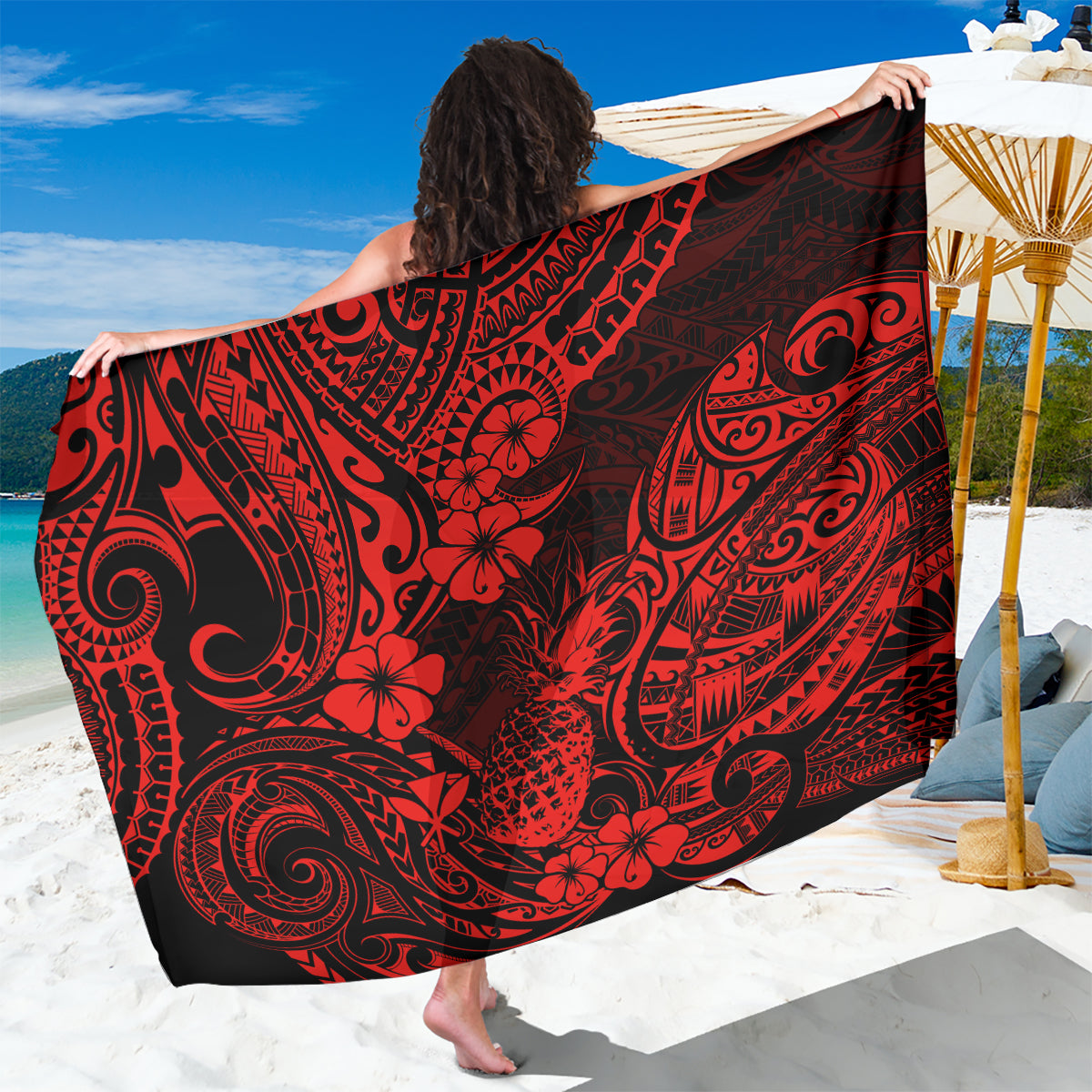 Hawaii Pineapple Sarong Polynesian Pattern Red Version - Wonder Print Shop