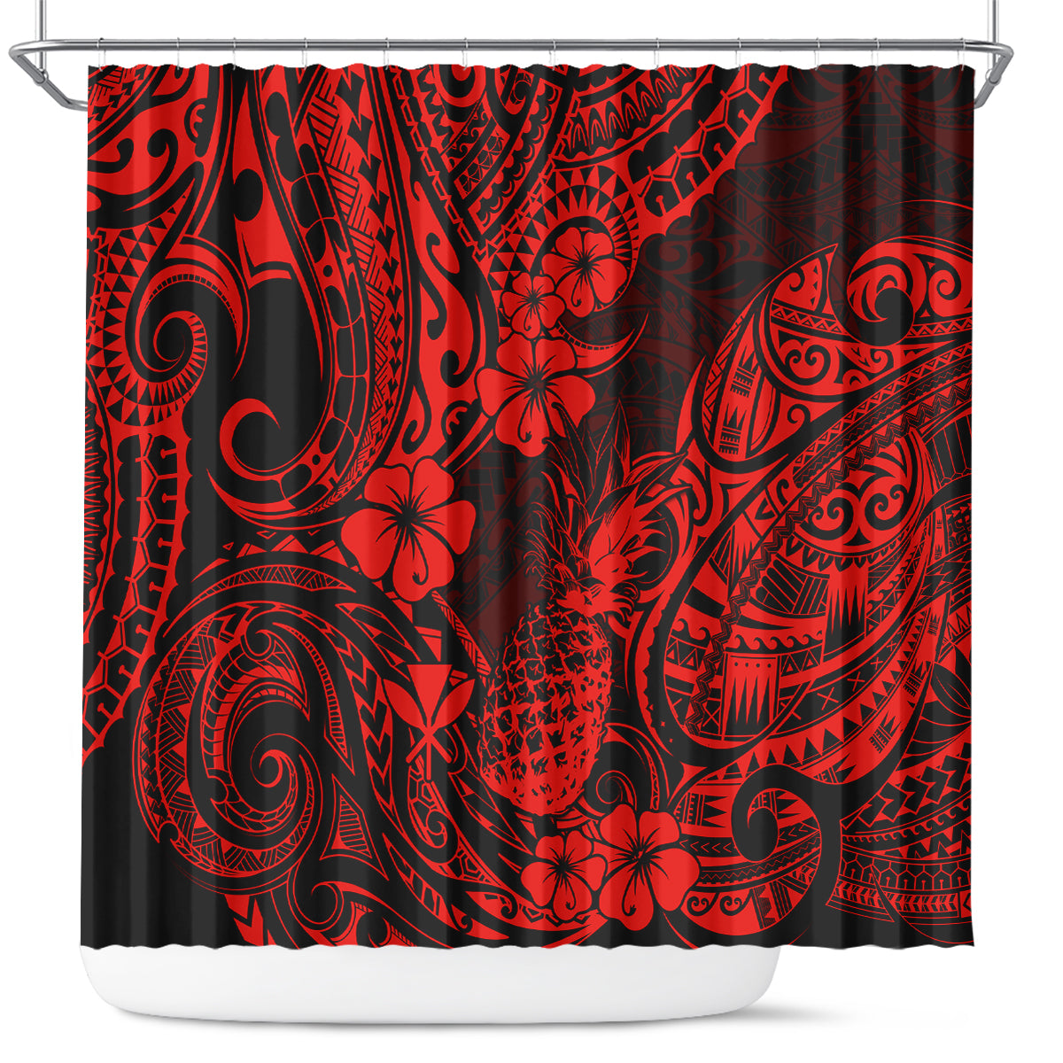 hawaii-pineapple-shower-curtain-polynesian-pattern-red-version