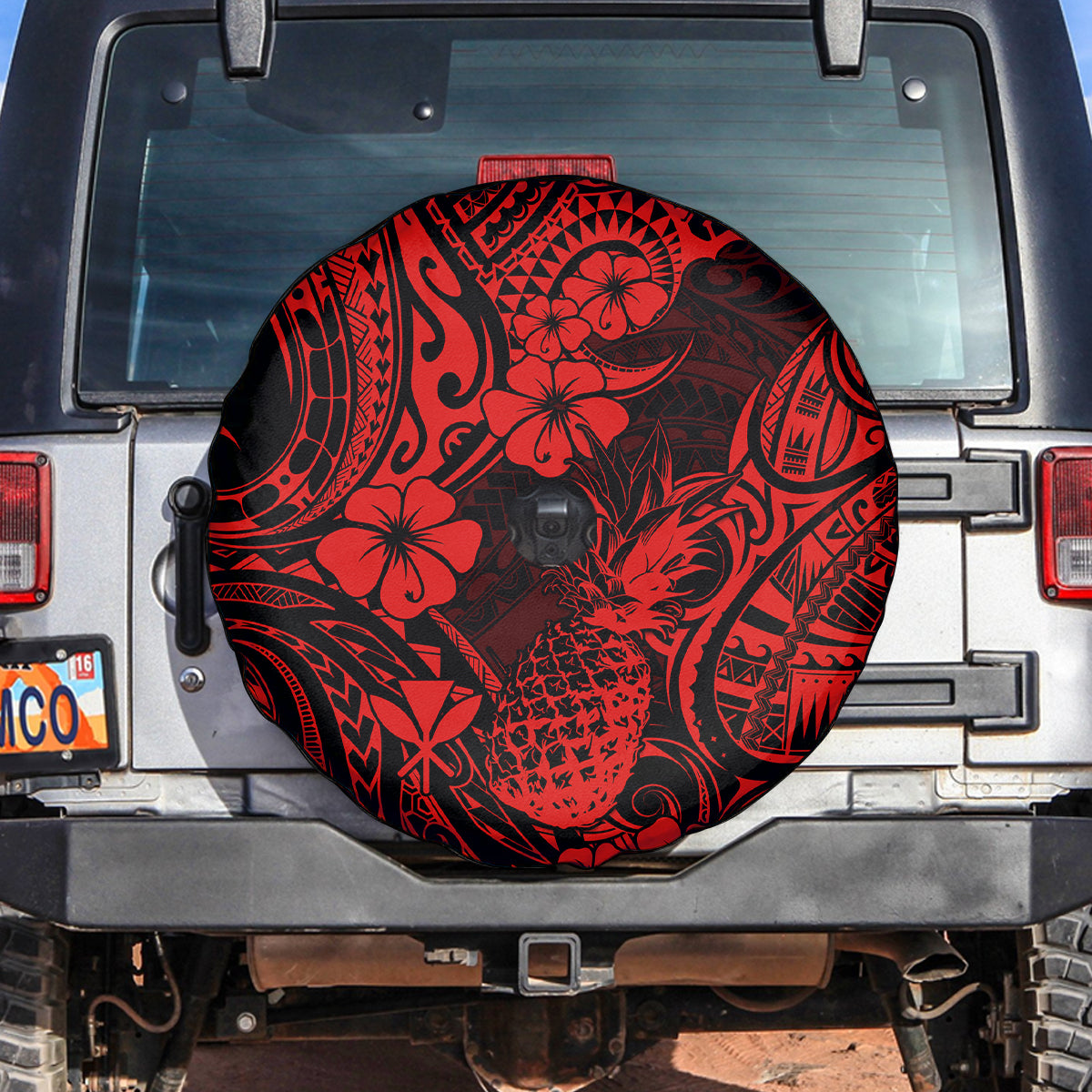 Hawaii Pineapple Spare Tire Cover Polynesian Pattern Red Version - Wonder Print Shop