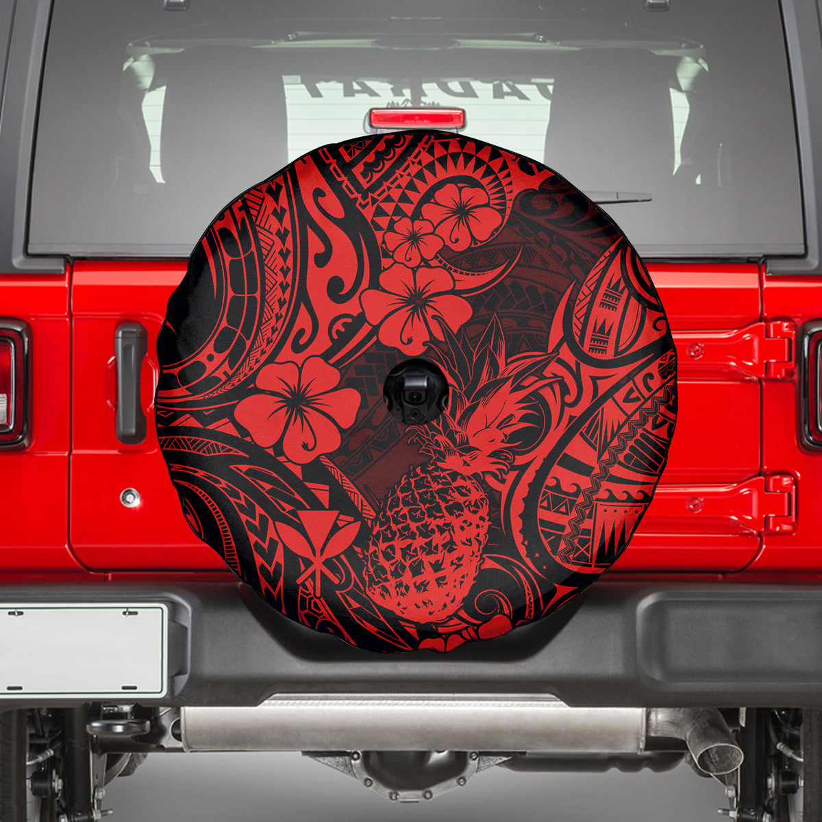 Hawaii Pineapple Spare Tire Cover Polynesian Pattern Red Version - Wonder Print Shop
