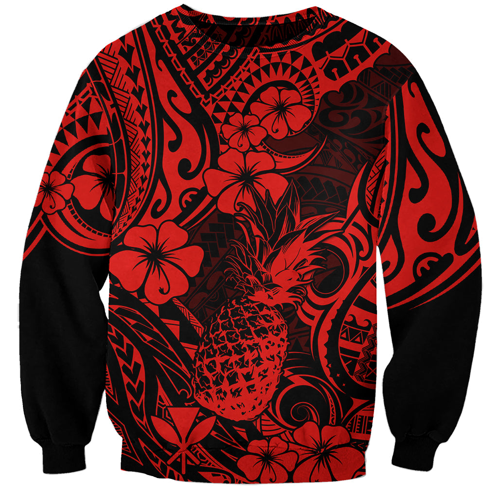 Hawaii Pineapple Sweatshirt Polynesian Pattern Red Version - Wonder Print Shop
