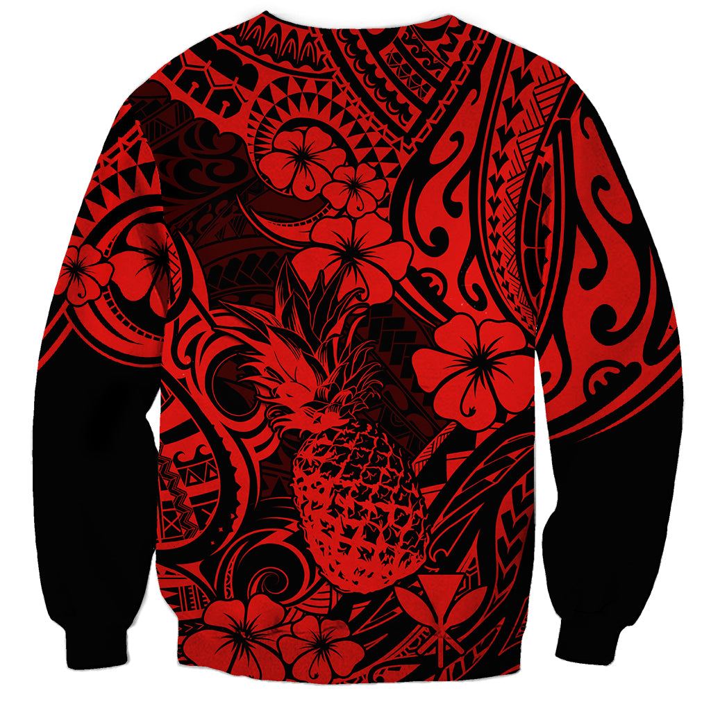 Hawaii Pineapple Sweatshirt Polynesian Pattern Red Version - Wonder Print Shop