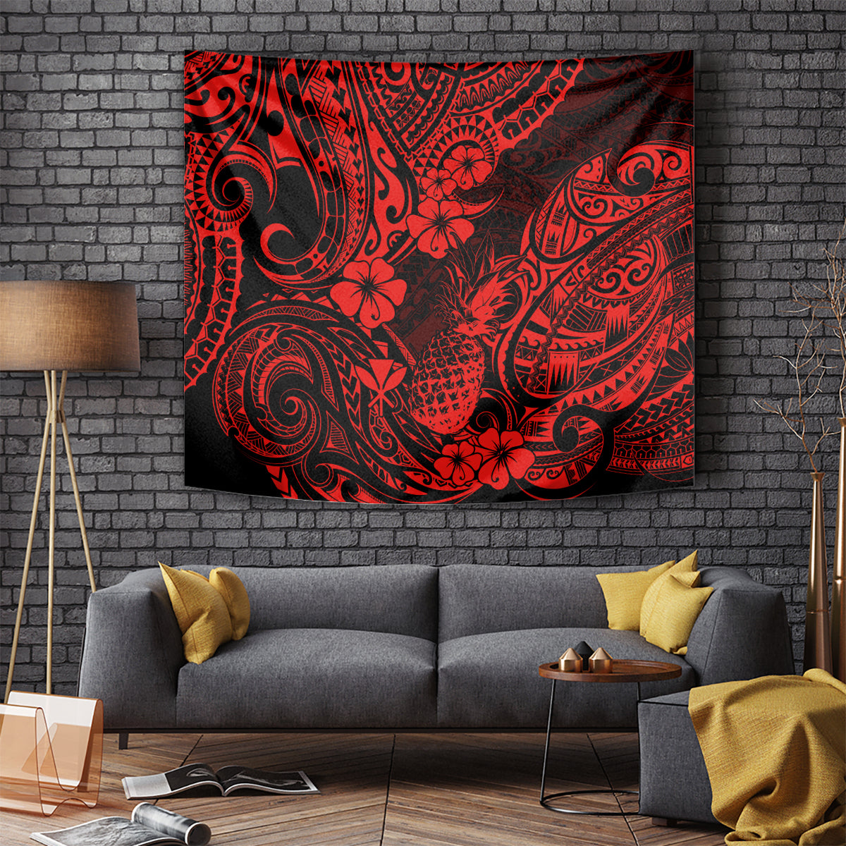 Hawaii Pineapple Tapestry Polynesian Pattern Red Version - Wonder Print Shop