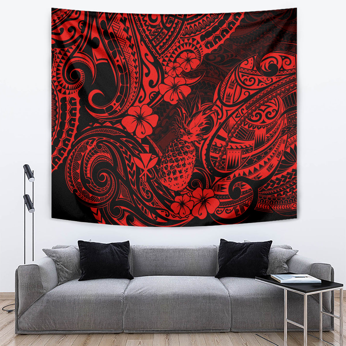 Hawaii Pineapple Tapestry Polynesian Pattern Red Version - Wonder Print Shop