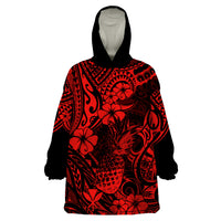 Hawaii Pineapple Wearable Blanket Hoodie Polynesian Pattern Red Version - Wonder Print Shop