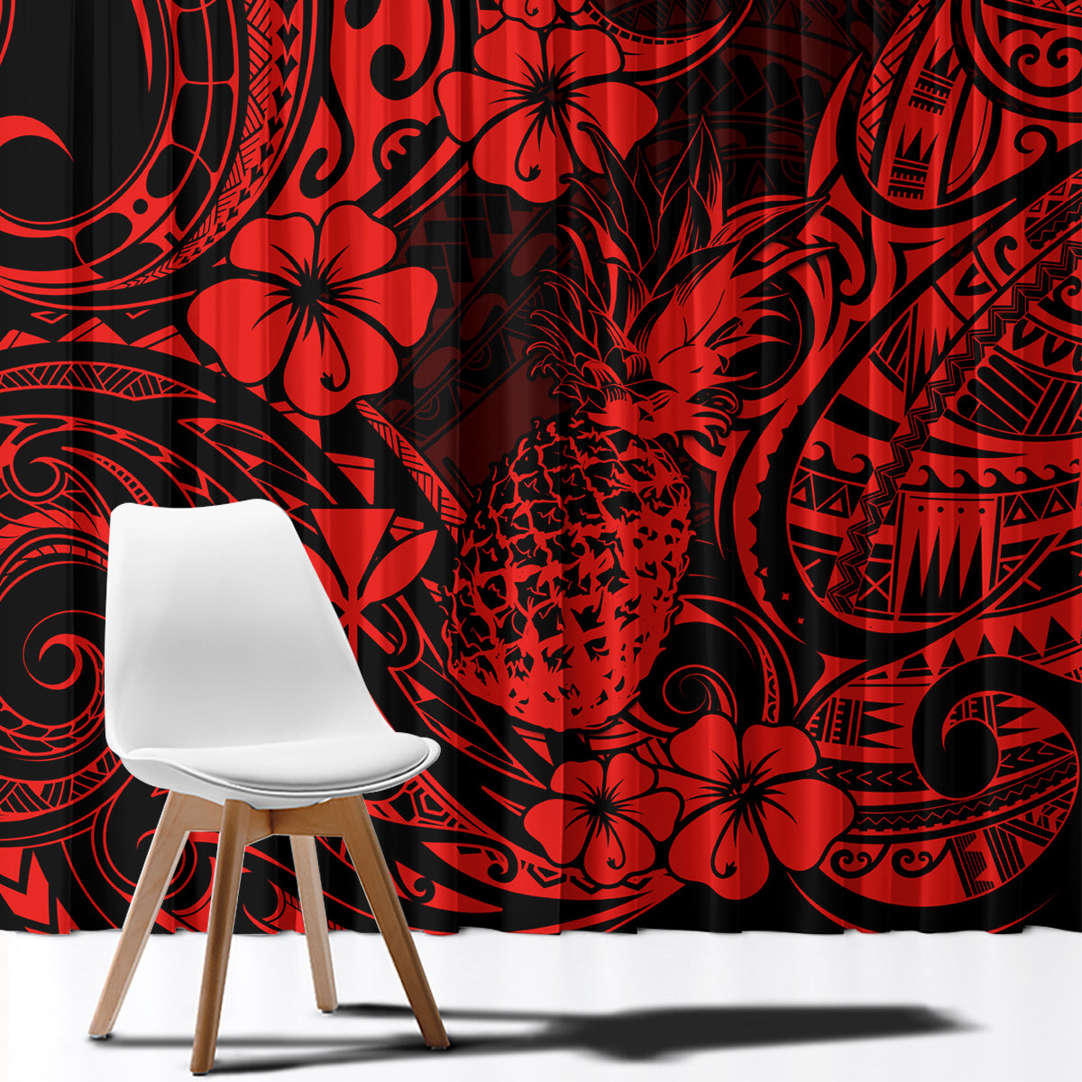 Hawaii Pineapple Window Curtain Polynesian Pattern Red Version - Wonder Print Shop