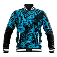 Hawaii Pineapple Baseball Jacket Polynesian Pattern Sky Blue Version - Wonder Print Shop