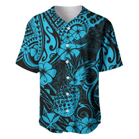 Hawaii Pineapple Baseball Jersey Polynesian Pattern Sky Blue Version - Wonder Print Shop
