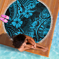 Hawaii Pineapple Beach Blanket Polynesian Pattern Sky Blue Version - Wonder Print Shop