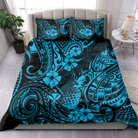 Hawaii Pineapple Bedding Set Polynesian Pattern Sky Blue Version - Wonder Print Shop