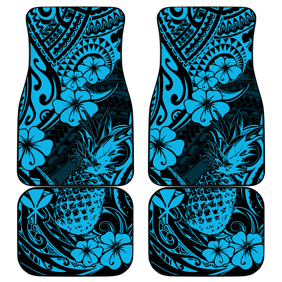 Hawaii Pineapple Car Mats Polynesian Pattern Sky Blue Version - Wonder Print Shop