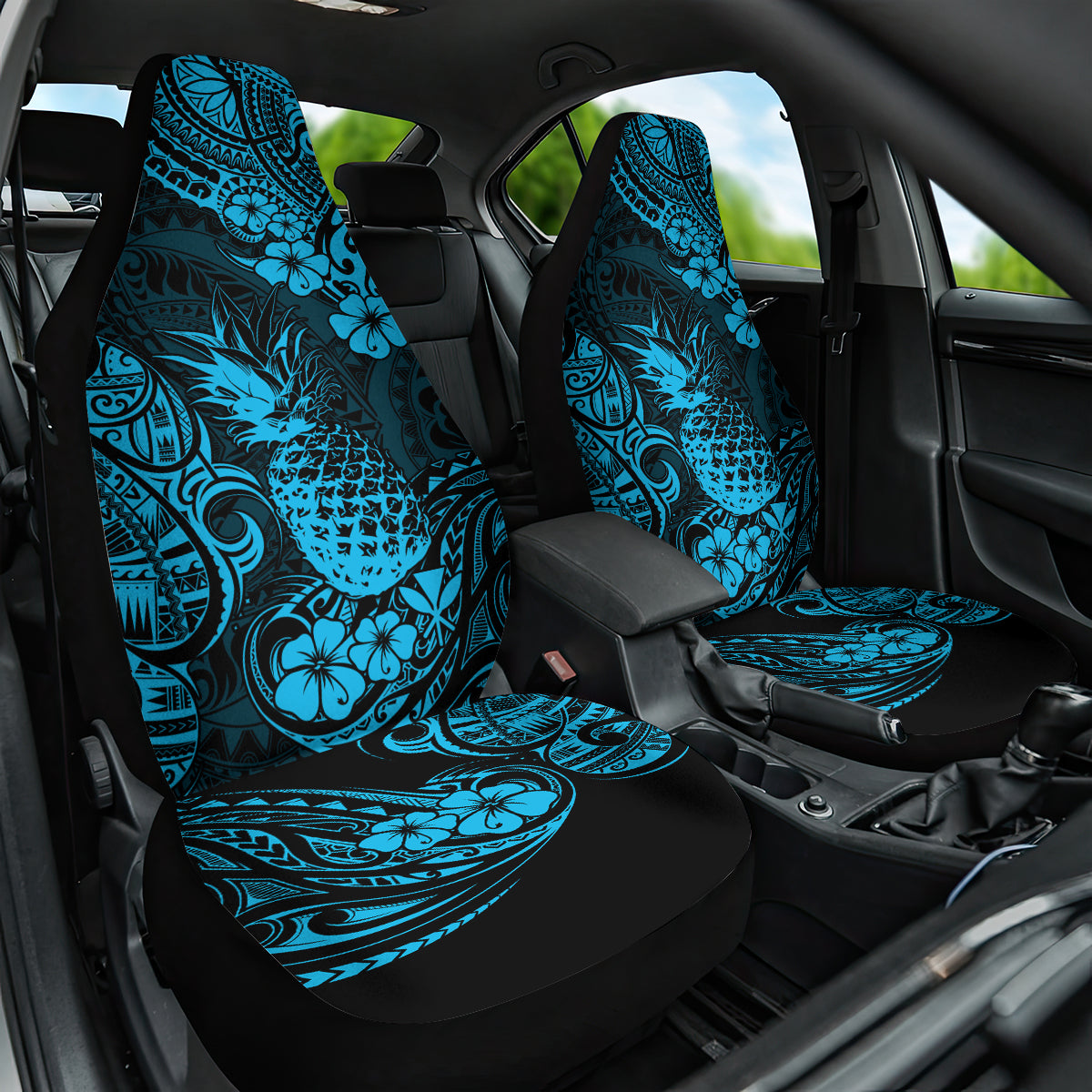Hawaii Pineapple Car Seat Cover Polynesian Pattern Sky Blue Version - Wonder Print Shop
