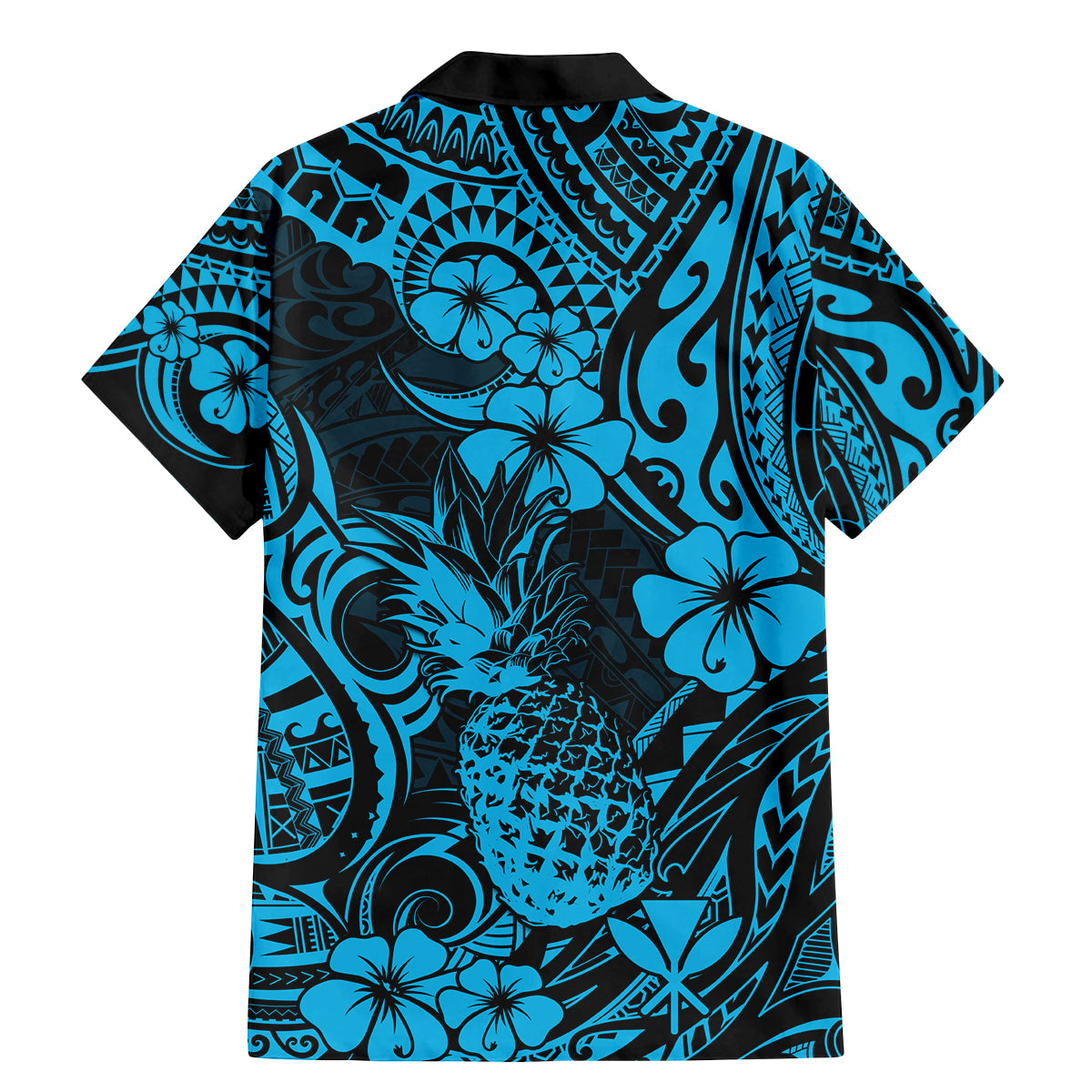 Hawaii Pineapple Family Matching Mermaid Dress and Hawaiian Shirt Polynesian Pattern Sky Blue Version - Wonder Print Shop