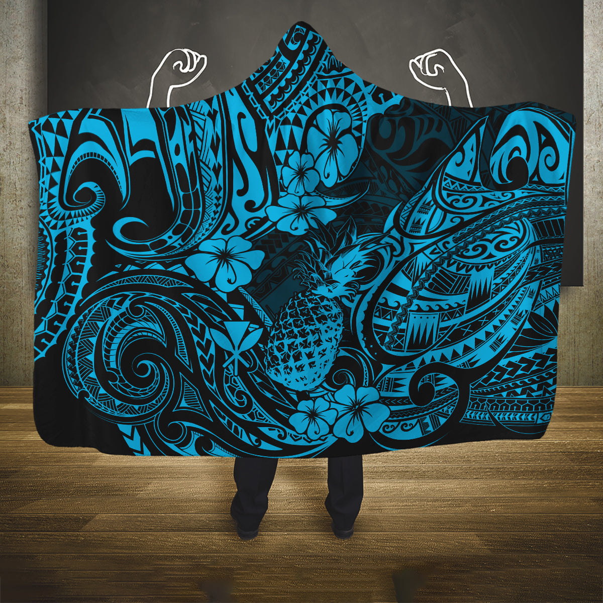 hawaii-pineapple-hooded-blanket-polynesian-pattern-sky-blue-version
