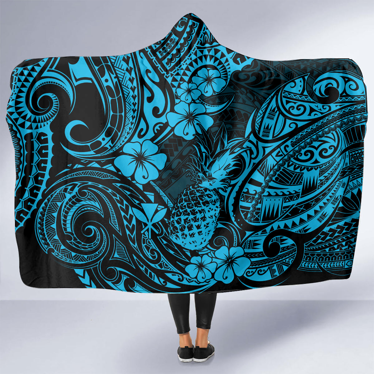 hawaii-pineapple-hooded-blanket-polynesian-pattern-sky-blue-version