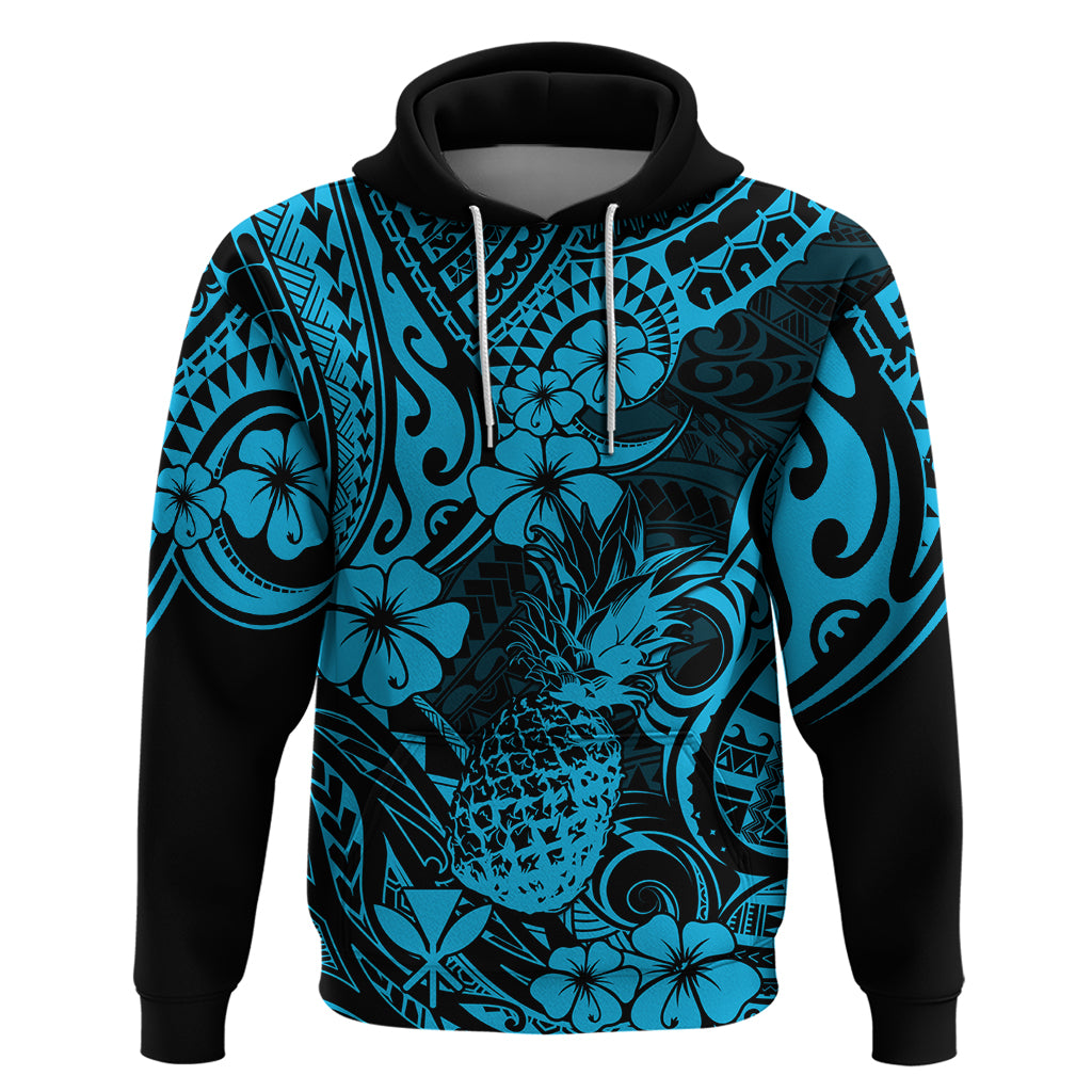 Hawaii Pineapple Hoodie Polynesian Pattern Sky Blue Version - Wonder Print Shop