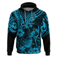 Hawaii Pineapple Hoodie Polynesian Pattern Sky Blue Version - Wonder Print Shop