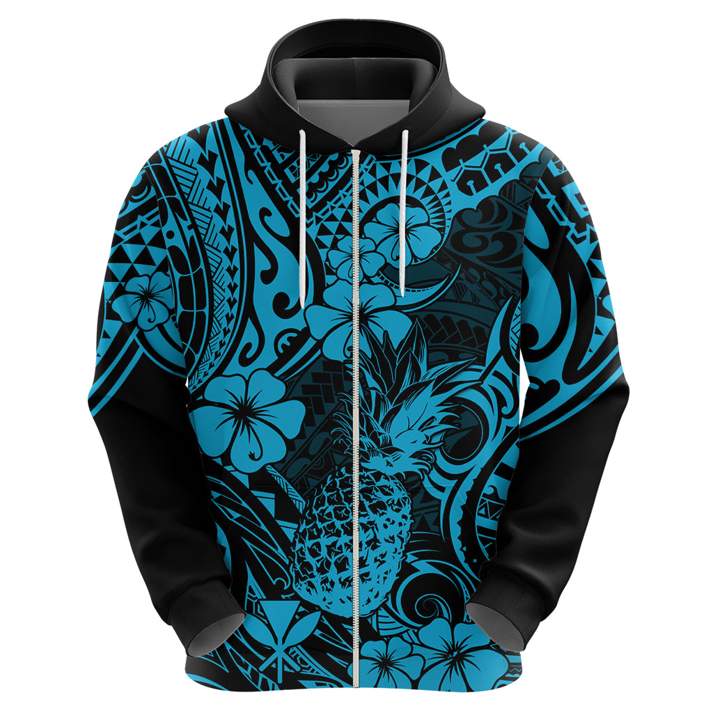 Hawaii Pineapple Hoodie Polynesian Pattern Sky Blue Version - Wonder Print Shop