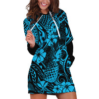 Hawaii Pineapple Hoodie Dress Polynesian Pattern Sky Blue Version - Wonder Print Shop